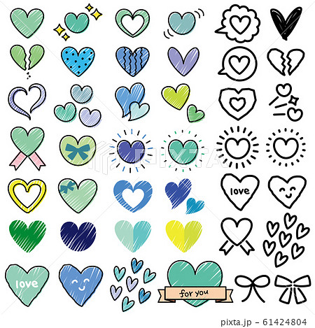 ペン字風手書きハート 青 緑 のイラスト素材