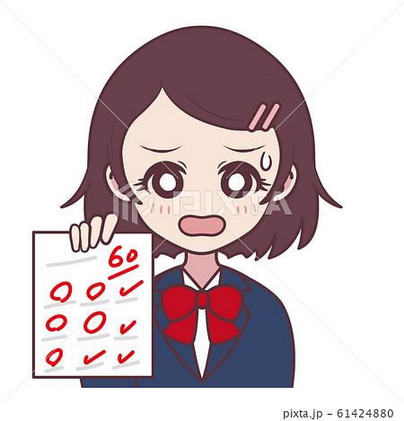 女の子 テスト60点 学生 のイラスト素材