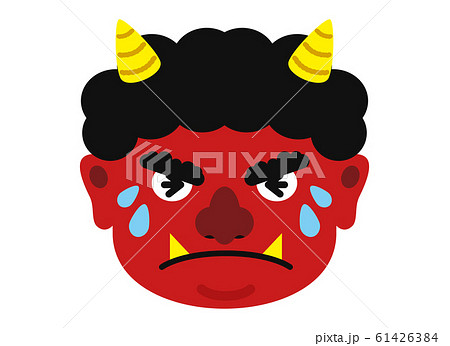 イラスト：鬼 おに オニ 節分 豆まき 素材 表情 顔 赤鬼 アカオニ 赤 あか（ベクター有） 61426384