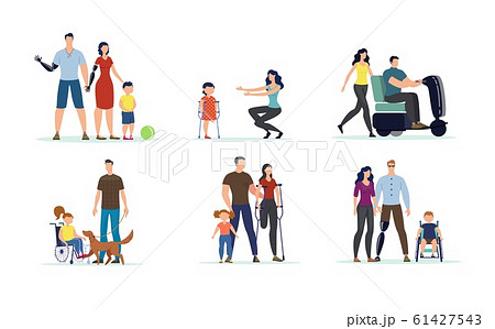 Adults and Children with Disabilities Vector Set 61427543