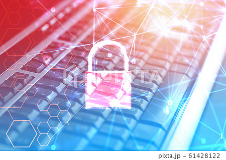 Data security systems computer with locked padlock Data security systems computer with locked padlock 61428122
