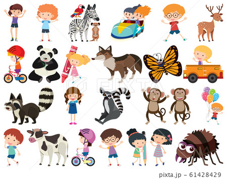 Set of isolated objects theme animals and kids 61428429