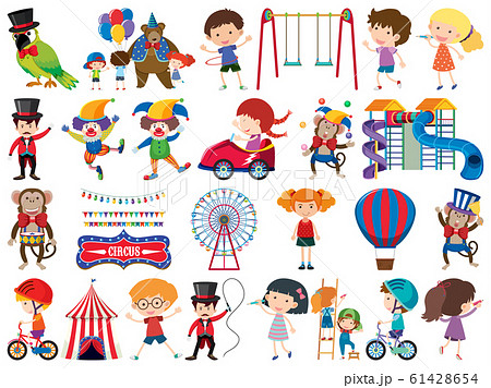 Large set of isolated objects of kids and circus 61428654