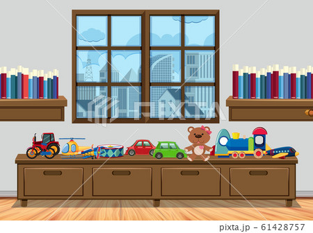 Children room with window and toys Children room with window and toys 61428757