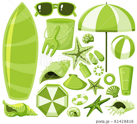 Isolated beach items set in green color Isolated beach items set in green color 61428816