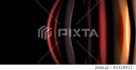 Abstract silk smooth lines on black, multicolored liquid fluid rainbow style waves on black 61428912