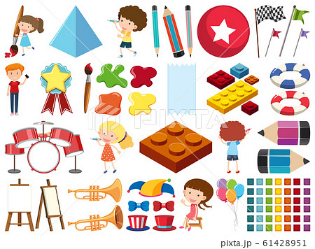 Set of isolated objects of kids and stationeries 61428951