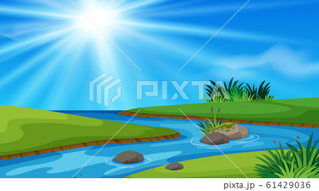 Nature scene background with river and green field Nature scene background with river and green field 61429036
