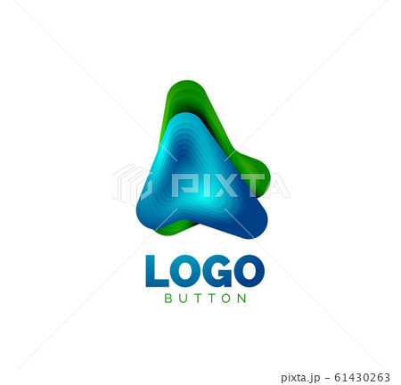 Arrow logo template. Or play or download button logotype template. Minimal geometrical design, 3d geometric bold symbol in relief style with color blend steps effect. Vector Illustration 61430263
