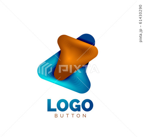 Arrow logo template. Or play or download button logotype template. Minimal geometrical design, 3d geometric bold symbol in relief style with color blend steps effect. Vector Illustration 61430290