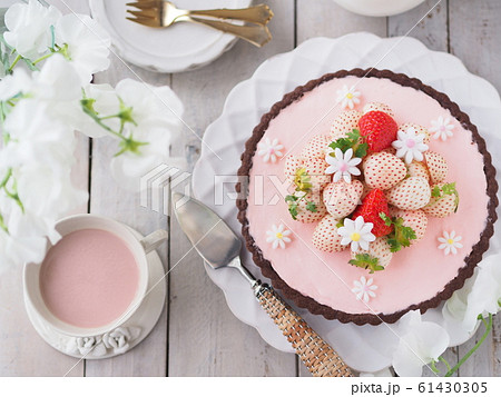 春スイーツ 白いイチゴのタルトケーキ 春スイーツ 白いイチゴのタルトケーキ 61430305