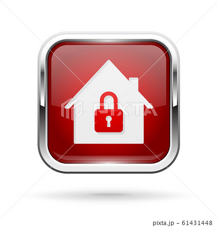 Closed icon. Red shiny 3d button with metal frame and locked home symbol Closed icon. Red shiny 3d button with metal frame and locked home symbol 61431448