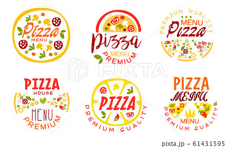 Pizza Premium Quality Menu Labels Collection, Fast Food Restaurant, Cafe, House Bright Badges Vector Illustration 61431595