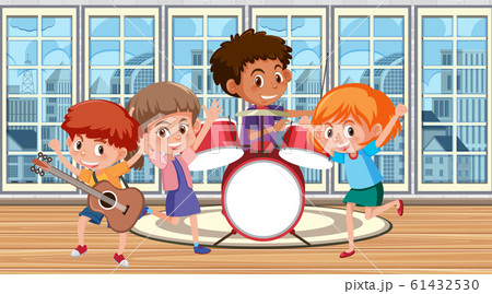 Happy kids playing music in the band 61432530