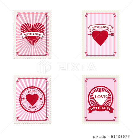 Set Valentine s day postage stamps, collection for postcard, mail envelope. Hearts, retro, vintage, vector, isolated 61433677
