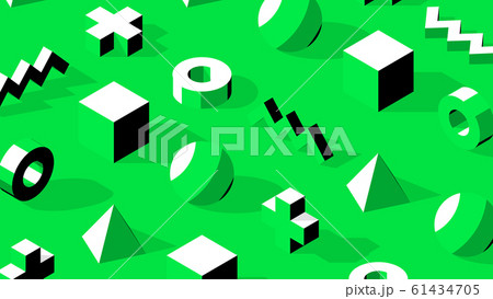 Abstract isometric 3D shapes with contrast shadows on simple green monochrome background 61434705