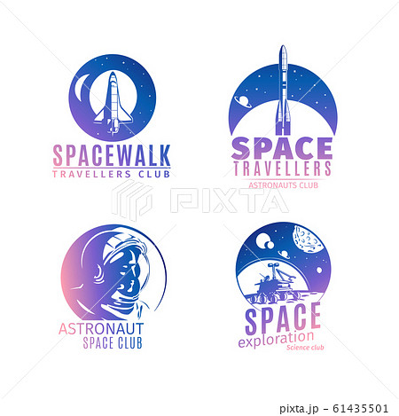 Colorful retro style space logo set Colorful retro style space logo set 61435501
