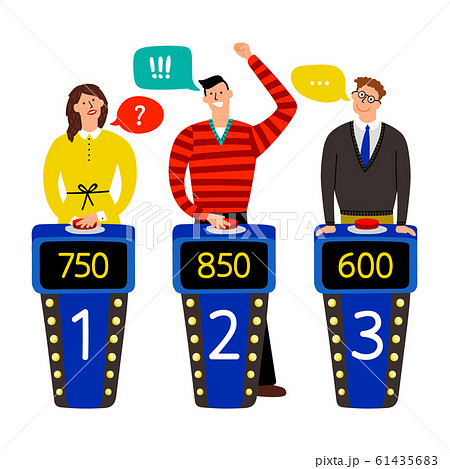 Kids Playing Quiz Game Answering Questions Standing At The Stand With  Buttons. Girl Pressed The Buzzer First And Raised Hand Up. Colorful Flat  Style Cartoon Vector Illustration. Royalty Free SVG, Cliparts, Vectors