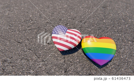 Two hearts USA and LGBT on the asphalt, 3D rendering 61436473