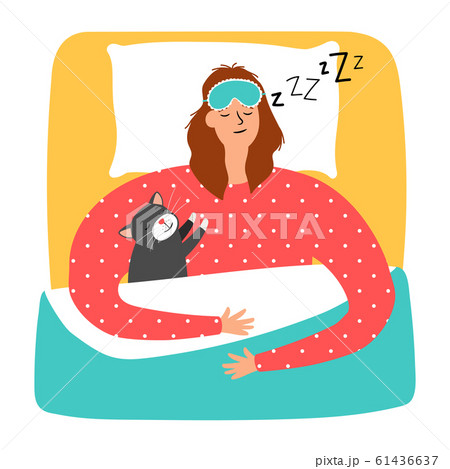 Woman and cat sleeping Woman and cat sleeping 61436637