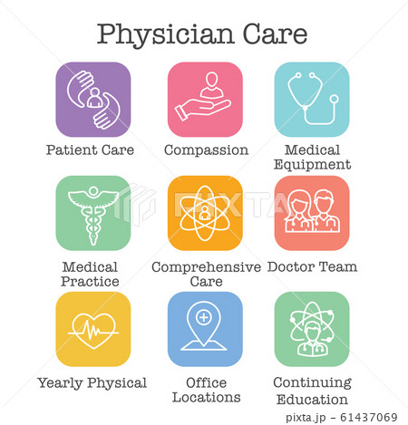 Physician Care Icon Set w medical, patient, and 61437069
