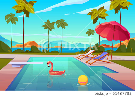 Swimming pool in hotel or resort outdoors, summerのイラスト素材 [61437782] - PIXTA