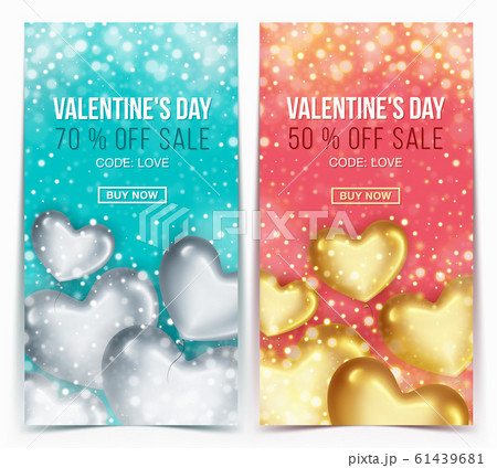 Vertical Sale banner with discount offer for Happy Valentine's Day celebration. 61439681
