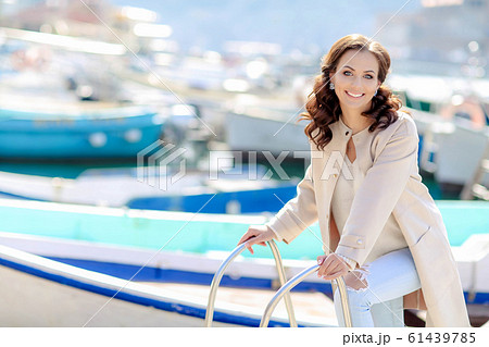 A woman travels to the Mediterranean sea countries on a tourist yacht 61439785