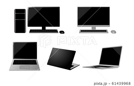 デスクトップパソコンとノートパソコンのイラストセットのイラスト素材