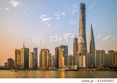 Skyline of Pudong by Huangpu River in Shanghai, Skyline of Pudong by Huangpu River in Shanghai, 61440965