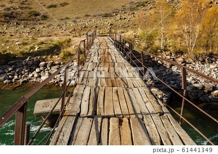 wooden bridge over a mountain river, wooden bridge over a mountain river, 61441349