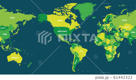 World Map America Centered Green Hue Colored Stock Illustration