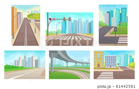 Urban Roads and Motorways Vector Illustrations Set 61442561