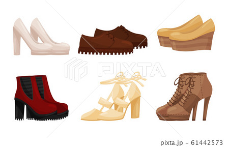 Female Shoes Side View Vector Set. Casual and Formal Footwear Female Shoes Side View Vector Set. Casual and Formal Footwear 61442573