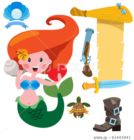 Neptune and mermaid. Banner from an old parchment with space for text 61443941