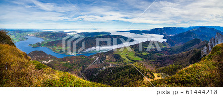 Picturesque autumn Alps mountain lakes view from Picturesque autumn Alps mountain lakes view from 61444218