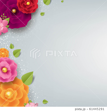 Spring Border With Color Flowers Grey Background 61445291