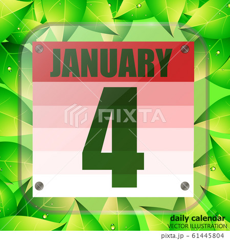 January 4 icon. Calendar date for planning important day with green leaves. Fourth of january. 61445804