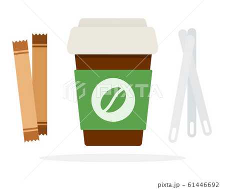 Plastic coffee cup with a lid with sugar sticks or plastic spoons 61446692