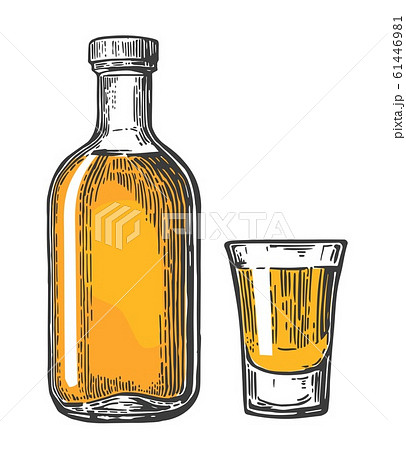 Glass And Botlle Of Tequila Vector Illustrationのイラスト素材