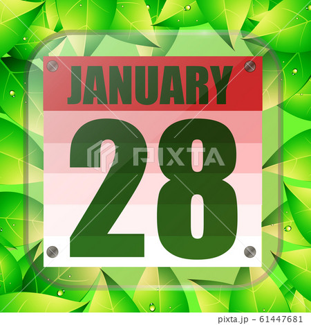 January 28 icon. For planning important day with green leaves. Twenty-eighth of January icon. Illustration. January 28 icon. For planning important day with green leaves. Twenty-eighth of January icon. Illustration. 61447681