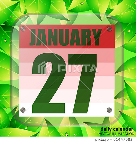 January 27 icon. For planning important day with green leaves. January twenty-seventh icon. Illustration. January 27 icon. For planning important day with green leaves. January twenty-seventh icon. Illustration. 61447682