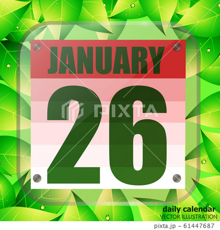 January 26 icon. For planning important day with green leaves. Twenty-sixth of January icon. Illustration. 61447687