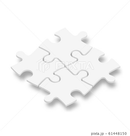 White 3D jigsaw puzzle pieces. Team cooperation, teamwork or solution business theme. Vector illustration with dropped shadow 61448150