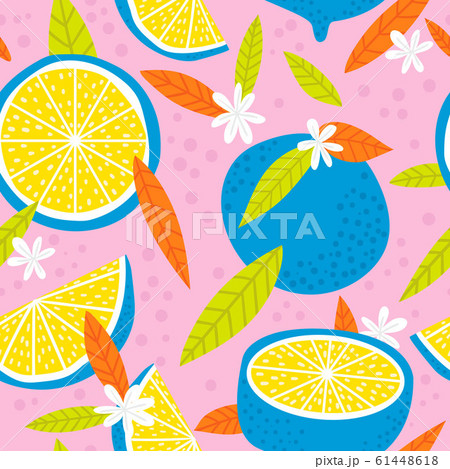 Tropical seamless pattern with citrus. Vector fabric design with oranges and lemons 61448618