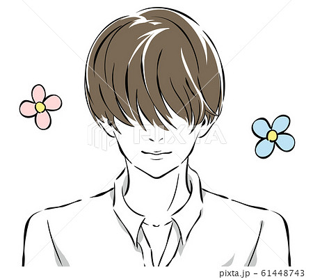 前髪で目を隠した男性の笑顔のイラスト素材