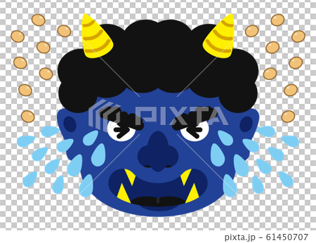 插圖：Oni Oni節制豆Maki材料面部表情臉藍色惡魔Aoni藍色Ao（帶矢量） 61450707