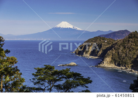 (静岡県)西伊豆・恋人岬から望む、海越しの富士山 (静岡県)西伊豆・恋人岬から望む、海越しの富士山 61450811