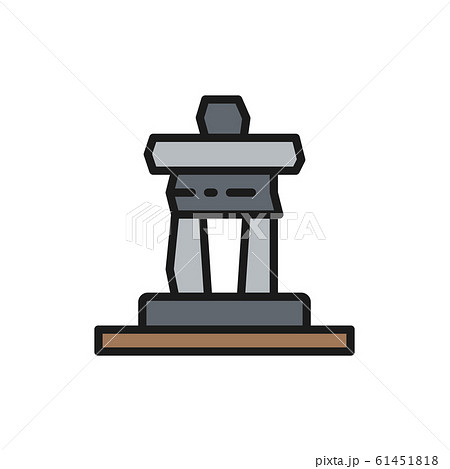 Inukshuk rock statue of Whistler mountain, Canada flat color line icon. 61451818