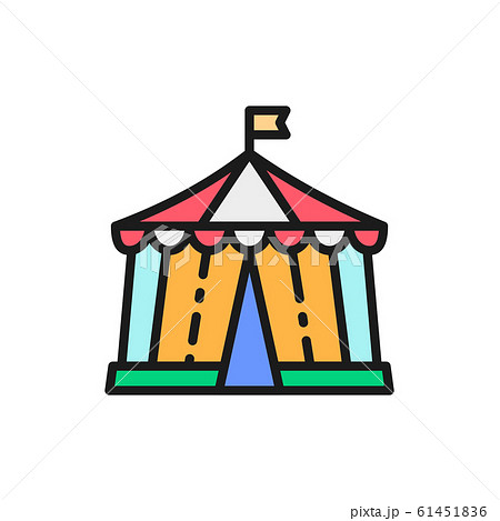 Vector circus tent, amusement park flat color line icon. Vector circus tent, amusement park flat color line icon. 61451836